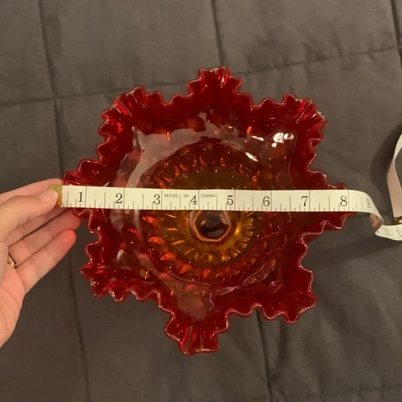 1980s Fenton Amberina Compote Double Crimped Thumbprint candy/nut dish - Picture 5 of 6